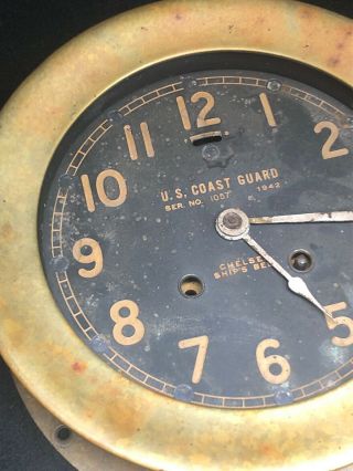 Vintage WW2 WWII Chelsea 1942 US Coast Guard Brass Clock Serial 1057 2