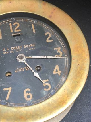 Vintage WW2 WWII Chelsea 1942 US Coast Guard Brass Clock Serial 1057 3