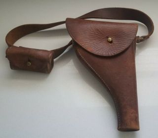 Boer War / Ww1 Webley Leather Revolver Holster With Cross Strap And Ammo Pouch