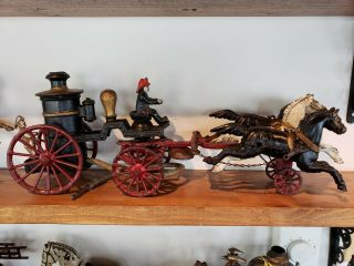 Dent 1890s Cast Iron Horse Drawn Fire Engine / Pumper