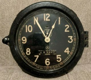Wwii Us Navy Deck Clock Mark 1 Ships Clock 1943 No Key