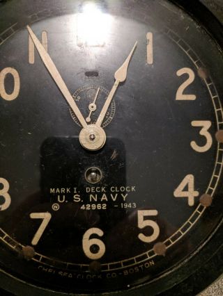 WWII US NAVY Deck Clock Mark 1 Ships Clock 1943 No Key 2