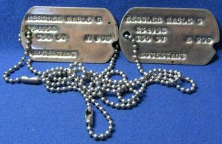 Post Korean War 1956 - 1957 Womens Dog Tags Set T56 57 With Wwii Bead Chain