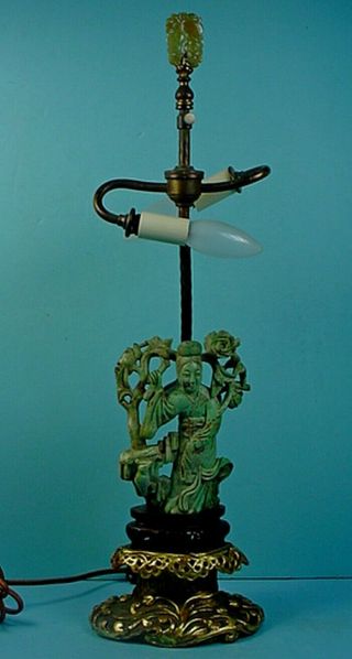 Antique Chinese Carved Natural Turquoise Guanyin Sculpture / Lamp