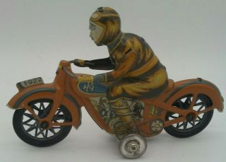 Vintage Motorcycle Tin Litho Wind Up Toy I - 922 No Key Estate Find
