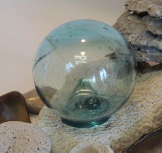 Vintage Japanese Glass Fishing Float Sky Blue,  Bubbles & Straw Marks,  (3)