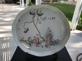Antique Chinese Republic Period Porcelain Plaque Tray Calligraphy Signed