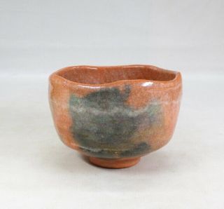 E959: Japanese pottery tea bowl of AKA - RAKU with appraised box of great RYONYU 2