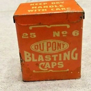 Vintage Miniature No.  6 25 Ct.  Dupont Blasting Caps Tin Box Empty