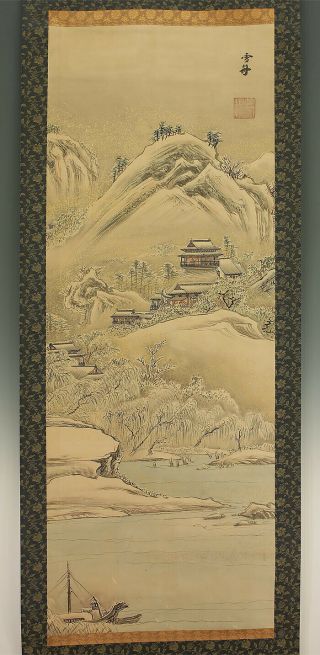 掛軸1967 Japanese Hanging Scroll : Sesshu Toyo " Winter Calm Landscape " @b508