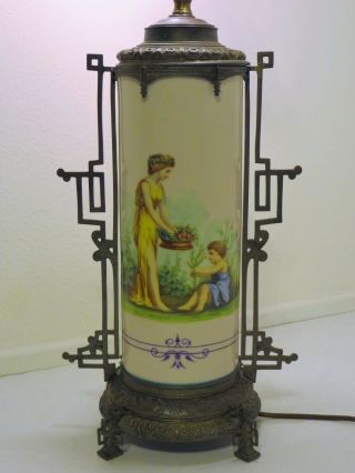 Ca.  1885 French Sevres - Style Hand - Painted Porcelain Table Lamp W/ Brass Mounts