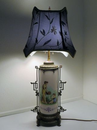 Ca.  1885 French Sevres - Style Hand - Painted Porcelain Table Lamp w/ Brass Mounts 2