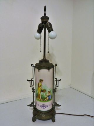 Ca.  1885 French Sevres - Style Hand - Painted Porcelain Table Lamp w/ Brass Mounts 4
