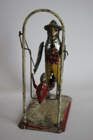 ANTIQUE Germany BING GUNTHERMANN MONKEY TRAINER Tin Wind Up Hand Painted Toy 2