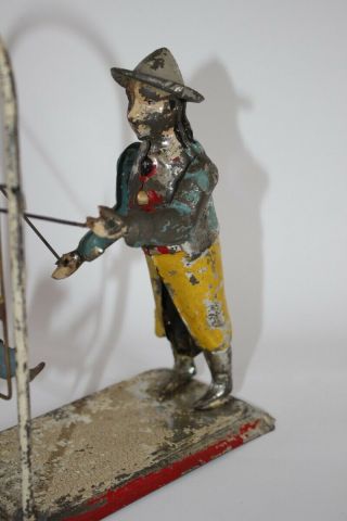 ANTIQUE Germany BING GUNTHERMANN MONKEY TRAINER Tin Wind Up Hand Painted Toy 3