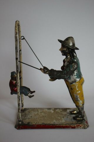 ANTIQUE Germany BING GUNTHERMANN MONKEY TRAINER Tin Wind Up Hand Painted Toy 4