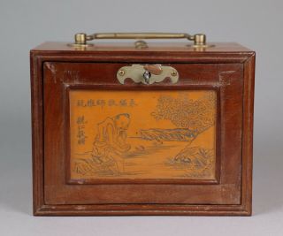 Early - Mid 20th Century Chinese Incised Bamboo Veneer Scholar ' s Cabinet 3