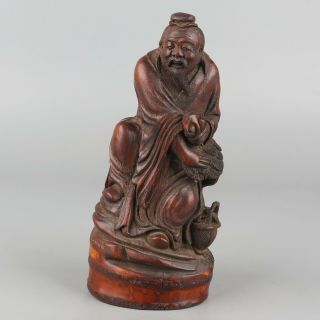 Chinese Exquisite Hand - Carved Old Man Carving Bamboo Statue