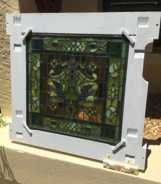 VINTAGE ARTS & CRAFTS STAINED GLASS WINDOW / ARTFULLY FRAMED 3