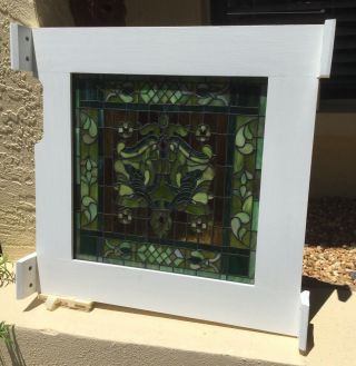 VINTAGE ARTS & CRAFTS STAINED GLASS WINDOW / ARTFULLY FRAMED 4