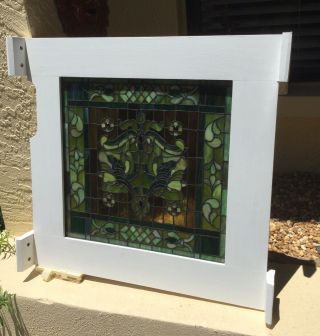 VINTAGE ARTS & CRAFTS STAINED GLASS WINDOW / ARTFULLY FRAMED 6