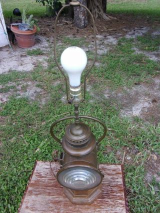 ANTIQUE STEVENS DURYEA HEADLAMP OIL TO ELECTRIC TABLE LAMP RARE 10