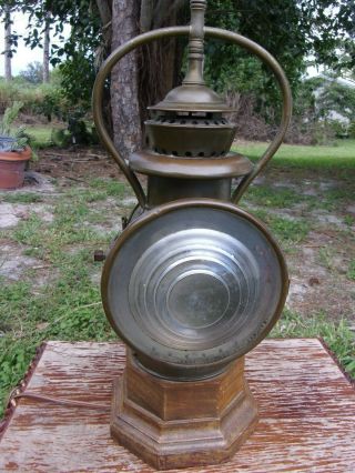 Antique Stevens Duryea Headlamp Oil To Electric Table Lamp Rare