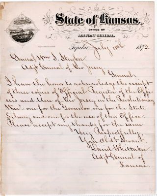 Civil War General Whittaker 10th Kansas 1878 Signed Document