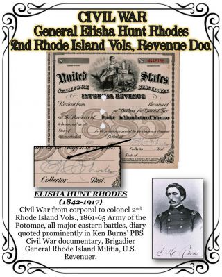 Civil War General Elisha Hunt Rhodes 2nd Rhode Island Vols. ,  Signed Document