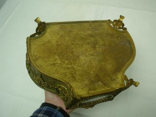 ANTIQUE GILT BRASS GLASS JEWELRY CASKET BOX SIGNED H/PAINTED PORTRAIT &LADY GENT 10