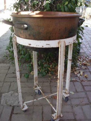 Antique Copper Kettle Round Bottom 21 In Chocolate Candy Making W/ Rolling Stand