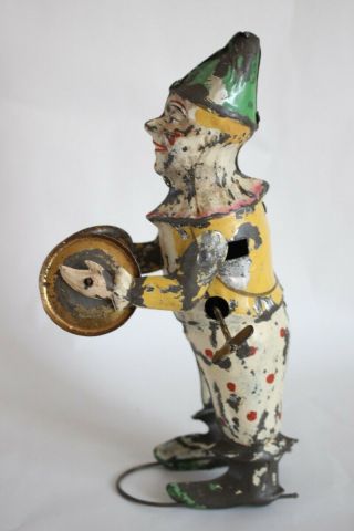 Antique Germany G.  STAUDT CLOWN PLAYING CYMBALS Hand Painted Tin Toy Gunthermann 2