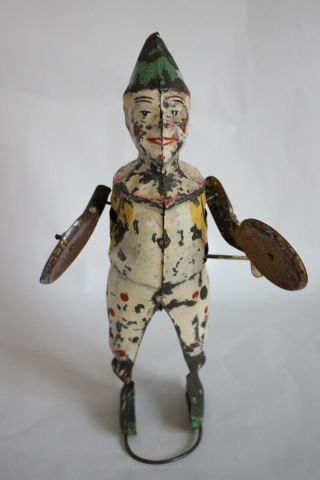Antique Germany G.  STAUDT CLOWN PLAYING CYMBALS Hand Painted Tin Toy Gunthermann 5