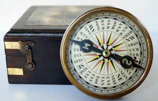 Nautical Antique Brass Vintage Camping Pocket Compass With Rosewood Wooden Box