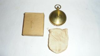 Vintage Waltham U.  S.  Military Brass Compass With Pouch And Box