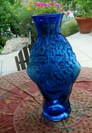 Mcm 18 " Cobalt Blue Blenko Floor Vase In Shape Of Face,  Sticker