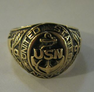 Vintage 10k Yellow Gold United States Navy (usn) Ring,  Crosby