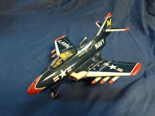 Vintage Tin Navy Cougar Jet Toy Made In Japan