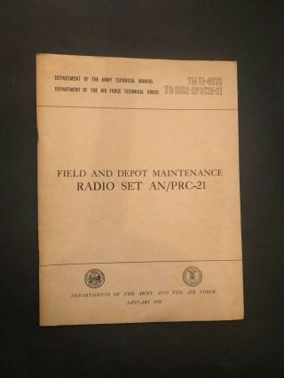 1958 Radio Set An/prc - 21,  Field & Depot Maintenance Handbook Tm 11 - 4073