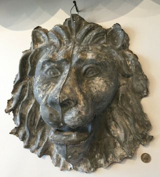 Large Antique 18 Inch Zinc Lion Head Architectural Fragment