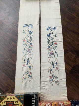 Antique Chinese Silk Sleeve Bands With Birds