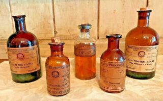 5 Antique Apothecary Bottles