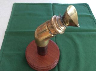 Vintage Brass And Copper Speaking Tube On Wooden Base