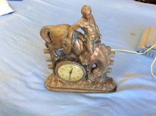 VINTAGE BUCKING BRONCO HORSE & COWBOY BRONZE MANTLE Clock 4