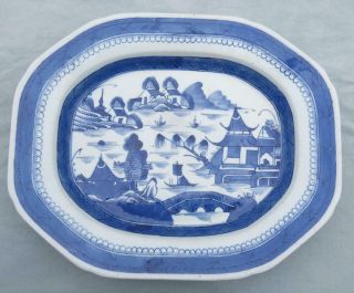Chinese Export Canton Blue & White 13 1/2 " Platter