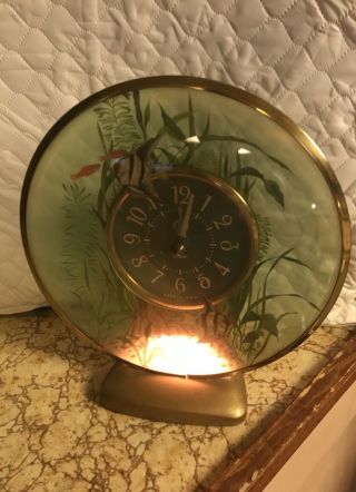 Rare 1950s Sessions " Aquarius " Lighted Angel Fish Motion Clock - Exc &
