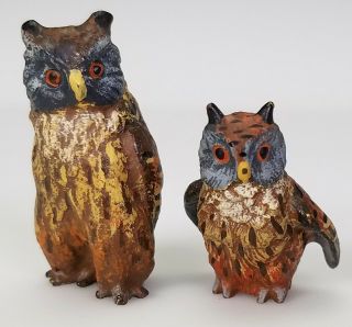 Antique Vienna Austrian Cold - Painted Bronze Miniature Owl Bird Figures