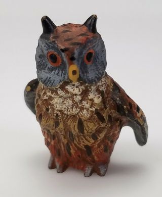 ANTIQUE VIENNA AUSTRIAN COLD - PAINTED BRONZE MINIATURE OWL BIRD FIGURES 3