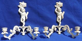 Pair Antique/vtg Italy Neoclassical Figural Metal Wall Sconces Candlesticks 4818