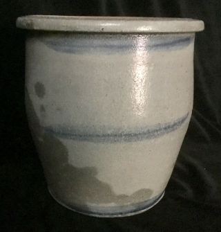Antique Salt Glazed Stoneware Ovoid Crock With Cobalt Blue Stripes